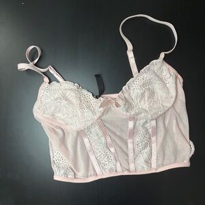 Pink Satin Lace Bra with Adjustable Straps